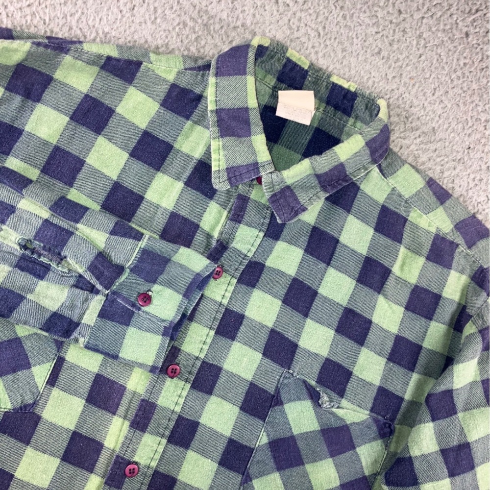 Vtg 90s Flannel Shirt Men L Plaid Distressed Bleached Thrashed Skater Indie y2k
